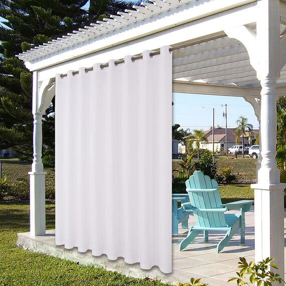 Bonzer wasserdichte Vorhänge für Innen- und Außenbereich, dick, Privatsphäre, breite Ösen, Vorhänge für Schlafzimmer, Wohnzimmer, Veranda, Pergola, 1 Stück, 275 x 308 cm, Weiß
