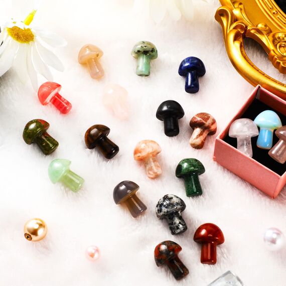 20 Stück Kristall Pilz Skulptur Dekor Hand Herstellung Mini Pilz Form Kristalle Natürlicher Edelstein Quarz Pilz für DIY Meditation Ausgleichender Garten Rasen Haus Blumentopf Dekoration