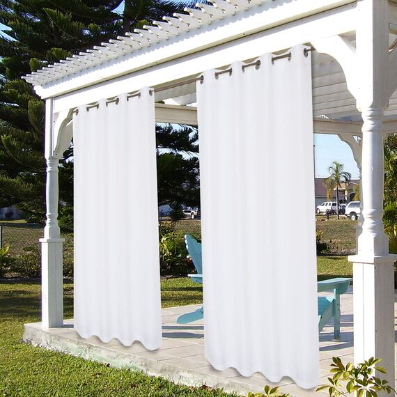 BONZER Outdoor-Vorhänge für Terrasse, wasserabweisend, schwer, Privatsphäre, Sonnenlicht blockierend, Ösen, Außenvorhänge für Veranda, Pergola, Pavillon, 1 Stück, 213 x 308 cm, Weiß
