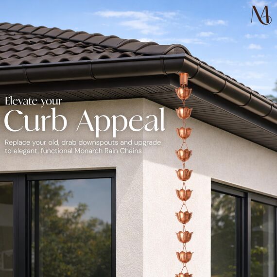 Monarch Pure Copper Lotus Rain Chain, 8-1/2-Feet Length