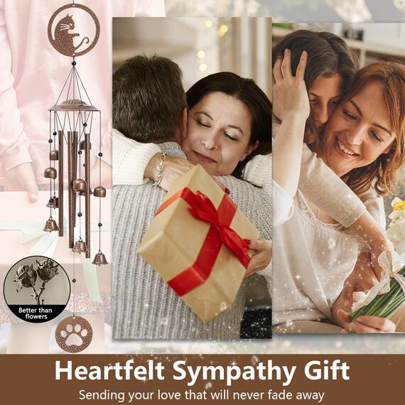 Iwaiting Outdoor Katzen-Windspiel für draußen mit entspannendem sattem Klang, Gedenk-Windspiel, Geschenke für Mutter, tolles Geschenk für Ihre eigene Terrasse, Veranda, Garten und Hinterhof