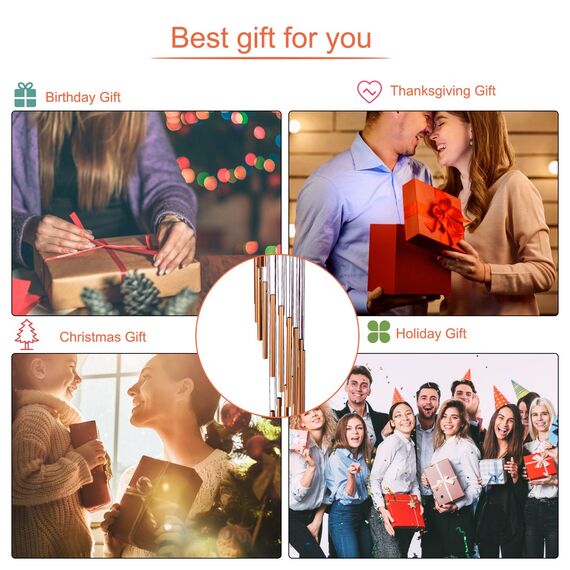 SuninYo Windspiel für den Außenbereich, 91,4 cm, mit S-Haken, EIN hochwertiges Geschenk für Garten, Terrasse, Balkon und Innendekoration (18 Röhren, goldfarben)