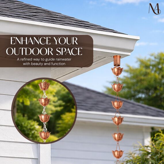 Monarch Pure Copper Lotus Rain Chain, 8-1/2-Feet Length