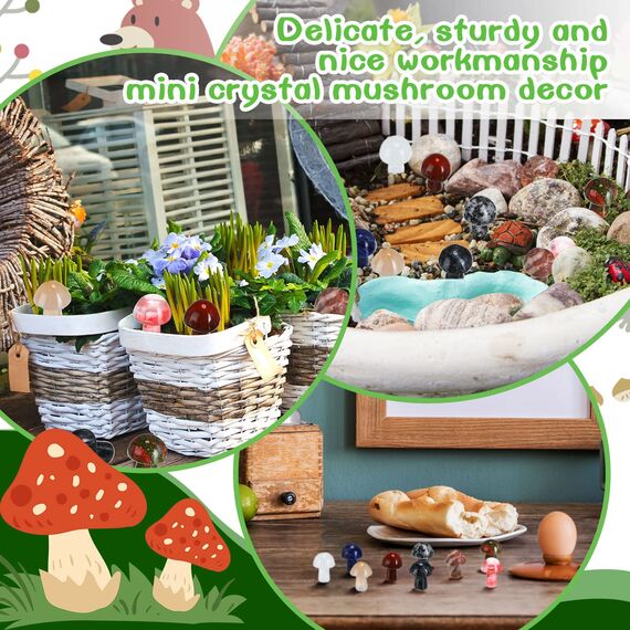 20 Stück Kristall Pilz Skulptur Dekor Hand Herstellung Mini Pilz Form Kristalle Natürlicher Edelstein Quarz Pilz für DIY Meditation Ausgleichender Garten Rasen Haus Blumentopf Dekoration