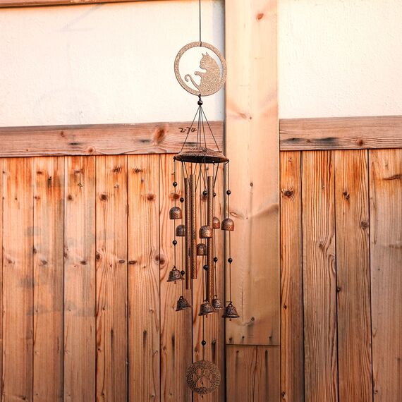 Iwaiting Outdoor Katzen-Windspiel für draußen mit entspannendem sattem Klang, Gedenk-Windspiel, Geschenke für Mutter, tolles Geschenk für Ihre eigene Terrasse, Veranda, Garten und Hinterhof