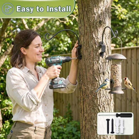 Qiang Ni Schwenkbare Pflanzenaufhänger-Halterung: 40,6 cm Vogelfutterspender Aufhänger für den Außenbereich – robuster Pflanzenhaken für hängende Blumenkörbe