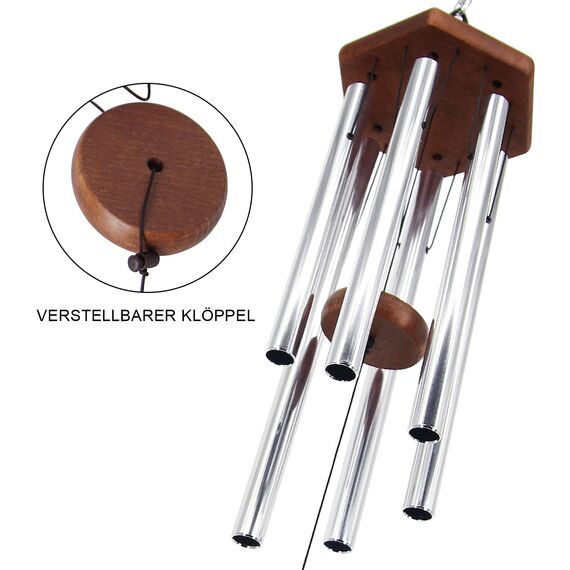 ASTARIN Windspiel für den Außenbereich, tiefer Ton, 76,2 cm, Gedenk-Windspiel draußen, Hochzeit, personalisiert, mit 6 gestimmten Röhren, elegantes Klangspiel Garten, Terrasse, Balkon und Haus, Silber