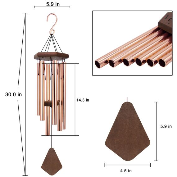 Gedenk-Windspiel für draußen, Outdoor-Windspiel mit tiefem Klang, personalisiertes Trauer-Windspiel mit 6 gestimmten Röhren, elegantes Windspiel für Garten, Terrasse, Balkon und Zuhause, goldfarben