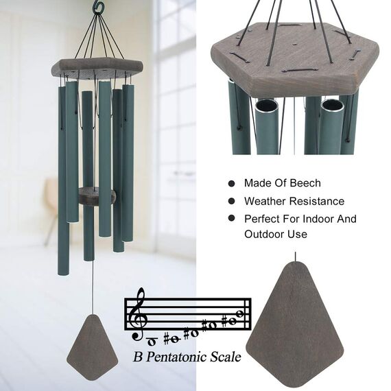 ASTARIN Gedenk-Windspiel, für den Außenbereich, groß, tiefer Ton, 76,2 cm, Jäten, Windspiel, personalisiert mit 6 gestimmten Röhren, Elegantes Klangspiel Garten, Terrasse, Balkon und Zuhause, grün