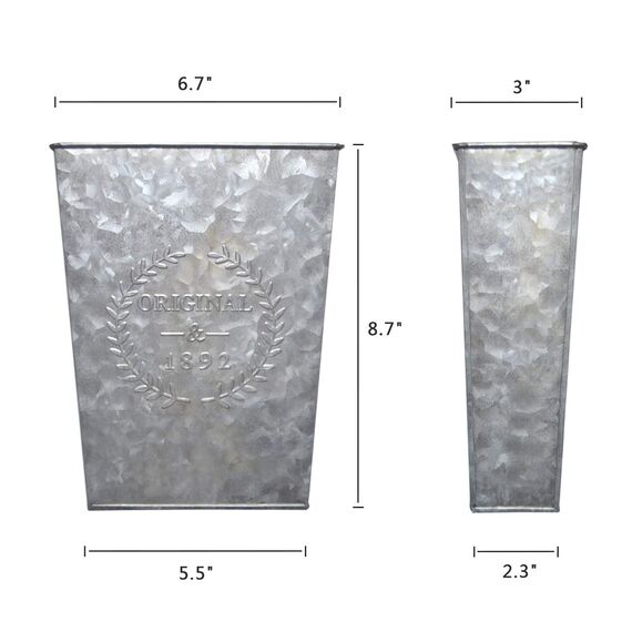 LESEN Verzinkter Metall-Wand-Pflanzgefäß, Landhaus-Wanddekoration, hängende Wandvase, Taschen-Pflanzgefäße, Blumenhalter, rustikale Wanddekoration, 2er-Set