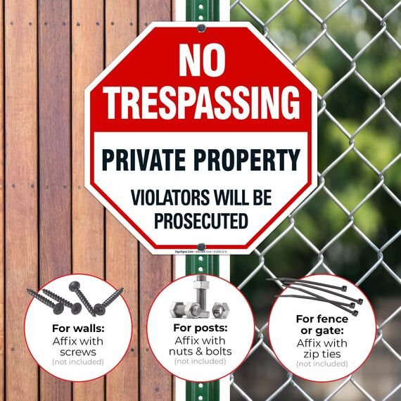 Sigo Signs No Trespassing Sign - Privateigentum-Zeichen - Violators Will Be Legend Prosecuted - große 12 X 12 Octagon Rust Gratis 0,40 Aluminum Sign