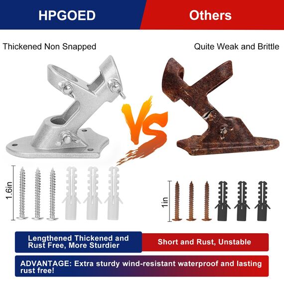 Fahnenmasthalterung, Außenflaggenmasthalterung, robuste Metallflaggenhalterung, Aluminiumlegierung, Outdoor-Flaggenhalterung, stark, rostfrei, 2,5 cm, silberfarben
