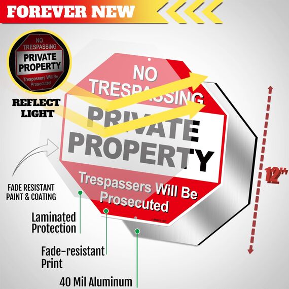 Anley Privateigentum Aluminium-Warnschild, Eindringlinge Werden strafrechtlich verfolgt - Keine Sicherheitswarnung - UV-geschützt und wetterfest - 12 "x 12"