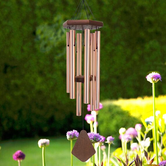 Gedenk-Windspiel für draußen, Outdoor-Windspiel mit tiefem Klang, personalisiertes Trauer-Windspiel mit 6 gestimmten Röhren, elegantes Windspiel für Garten, Terrasse, Balkon und Zuhause, goldfarben