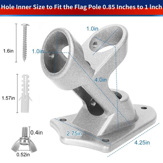 Fahnenmasthalterung, Außenflaggenmasthalterung, robuste Metallflaggenhalterung, Aluminiumlegierung, Outdoor-Flaggenhalterung, stark, rostfrei, 2,5 cm, silberfarben