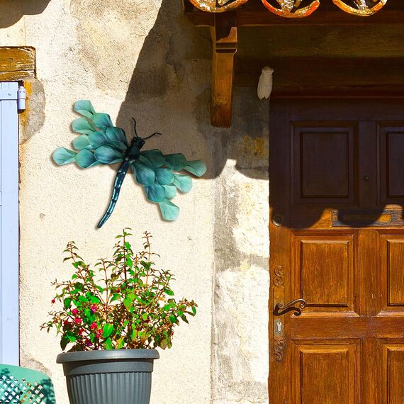 Liffy Metall Libelle Wanddekoration im Freien Zaun Kunst außerhalb hängende Dekorationen für Garten, Wohnzimmer, Schlafzimmer (Blue02)