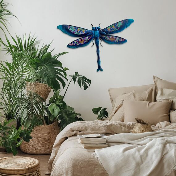 Liffy Metall Libelle Wanddekoration im Freien Zaun Kunst außerhalb hängende Dekorationen für Garten, Wohnzimmer, Schlafzimmer (Boho)