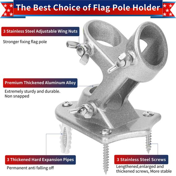Fahnenmasthalterung, Außenflaggenmasthalterung, robuste Metallflaggenhalterung, Aluminiumlegierung, Outdoor-Flaggenhalterung, stark, rostfrei, 2,5 cm, silberfarben