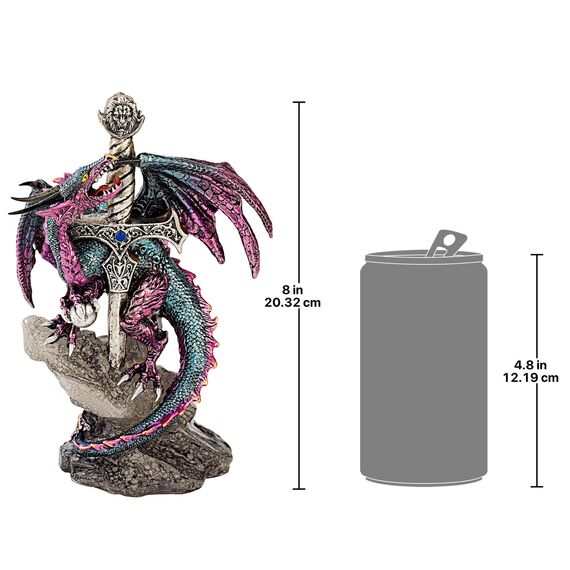 Design Toscano Drachenschwert, Maße: 12.5 x 9 x 20.5 cm 0.5 kg & Drachen des Corfu Schlosses Gothic-Deko Statue, Polyresin und Glas, zweifarbig schwarz und Silber, 13 cm