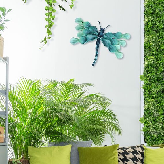 Liffy Metall Libelle Wanddekoration im Freien Zaun Kunst außerhalb hängende Dekorationen für Garten, Wohnzimmer, Schlafzimmer (Blue02)