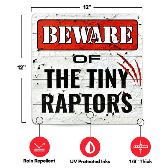 Bigtime Signs Tiny Raptors Hühner-Dekoration, 30,5 x 30,5 cm, Hühnerhof-Dekoration, Hühnerstall-Zubehör für Hühner-Futterspender, Geschenke für Hühnerliebhaber, PVC, 30,5 x 30,5 cm