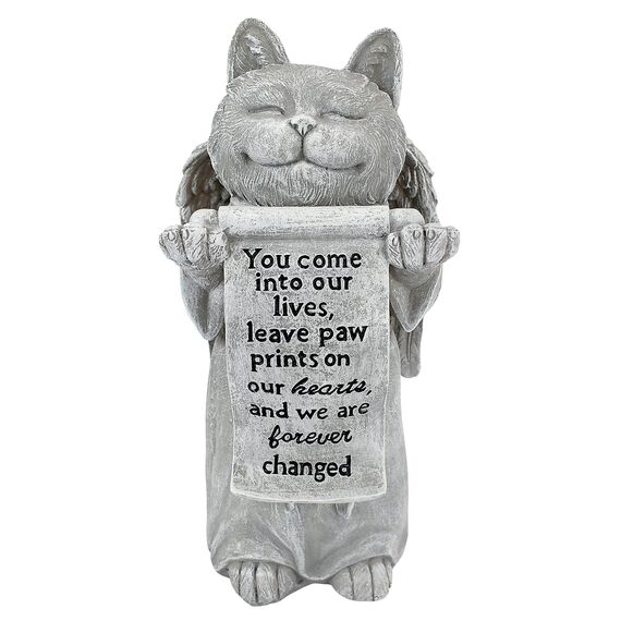 Design Toscano Katzenfigur „Paw Prints in Our Hearts“, grau, 12,5 x 12,5 x 25,5 cm, QL59385