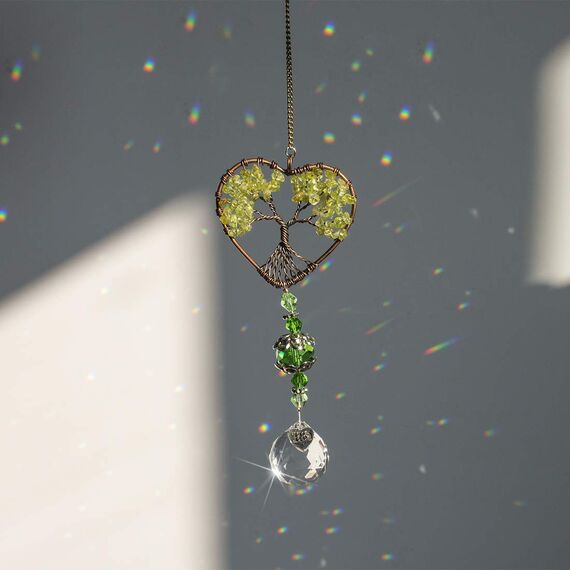 Glas-Sonnenfänger, Kristall-Anhänger, Regenbogenmacher, herzförmiger Lebensbaum, hängende Ornament, Innen- und Außenbereich, Grün