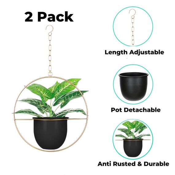 Shineloha Hängende Pflanzgefäße für Zimmerpflanzen mit 14 cm Topf + Deckenhaken + Verlängerungskette | Hängender Pflanzenhalter, minimalistischer Metall-Pflanzgefäß, keine Pflanze im Lieferumfang