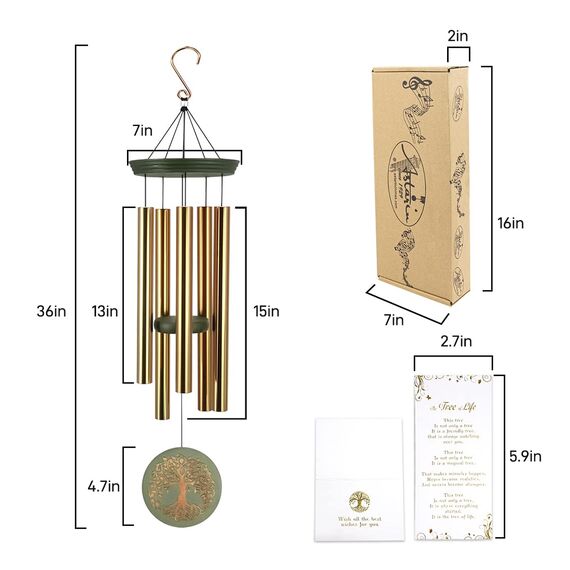 Sympathie-Windspiele für den Außenbereich, tiefer Ton, 36 Zoll, große Gedenk-Windspiele für den Verlust eines geliebten Menschen, gravierter Baum des Lebens, Sympathie-Windspiele, Geschenke