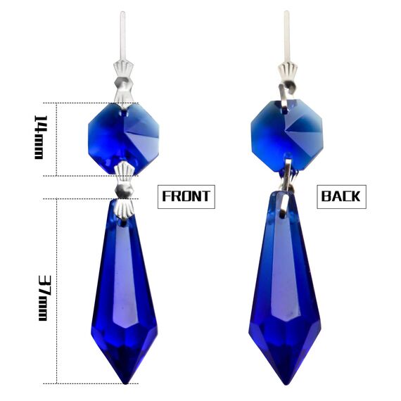 20 Stück Kronleuchter Eiszapfen Kristall U-Tropfen Prismen Lampenteile Glasanhänger Perlen für Hochzeit, Party oder Urlaubsdekoration, 37 mm, Blau