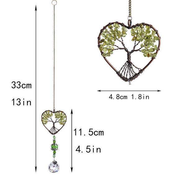 Glas-Sonnenfänger, Kristall-Anhänger, Regenbogenmacher, herzförmiger Lebensbaum, hängende Ornament, Innen- und Außenbereich, Grün