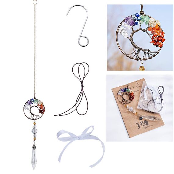 Kristallprismen-Anhänger aus Glas, zum Aufhängen, Lebensbaum, Sonnenfänger, bunt, hängende Dekoration, für den Außenbereich