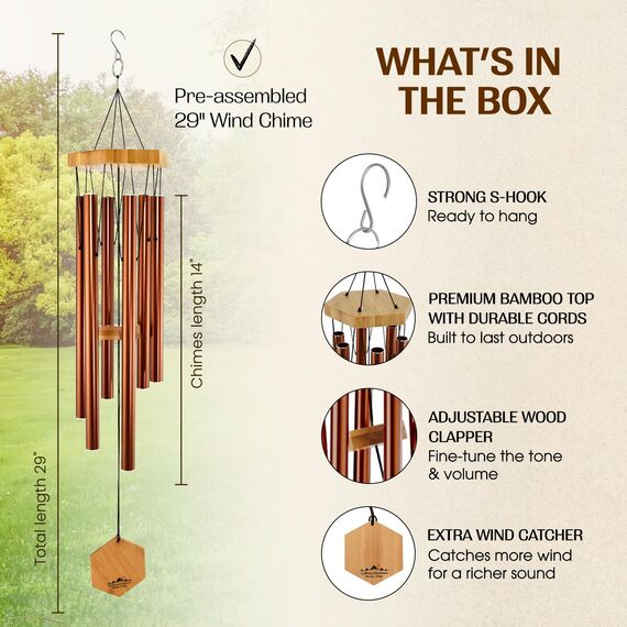 Windspiel für Menschen, die ihre Nachbarn mögen, beruhigende melodische Töne und solide konstruiertes Bambus/Aluminium-Glocke, Veranda, Garten oder Hinterhof.