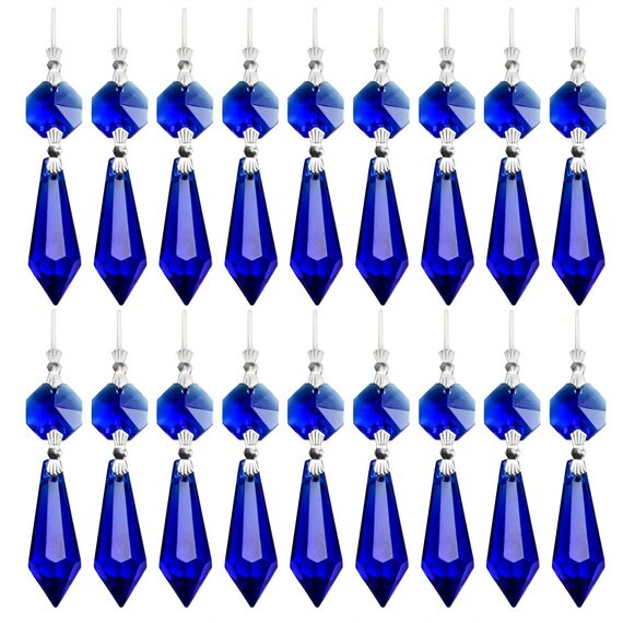 20 Stück Kronleuchter Eiszapfen Kristall U-Tropfen Prismen Lampenteile Glasanhänger Perlen für Hochzeit, Party oder Urlaubsdekoration, 37 mm, Blau