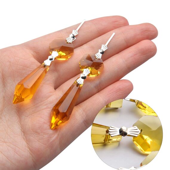 20 Stück Kronleuchter Eiszapfen Kristall U-Tropfen Prismen Lampenteile Glasanhänger Perlen für Hochzeit, Party oder Urlaubsdekoration, 37 mm, Gelb