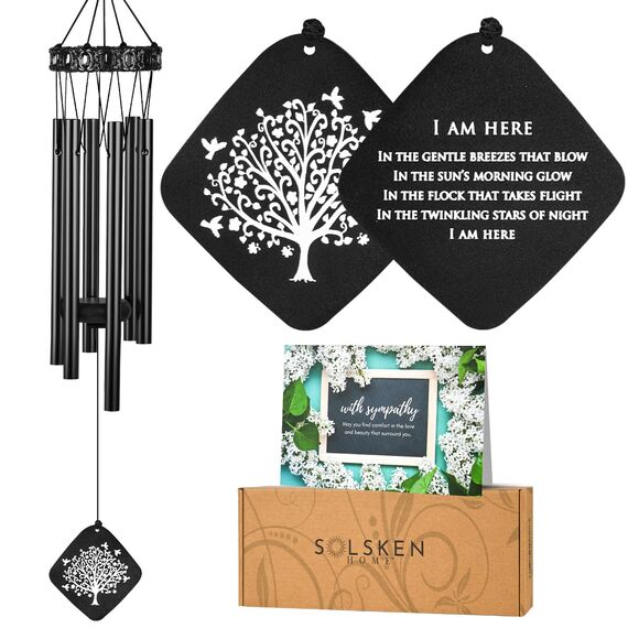 Solsken Home Gedenk-Windspiel – Beileids-Windspiel – entspannende, süße Töne – Schwarz – 73,7 cm