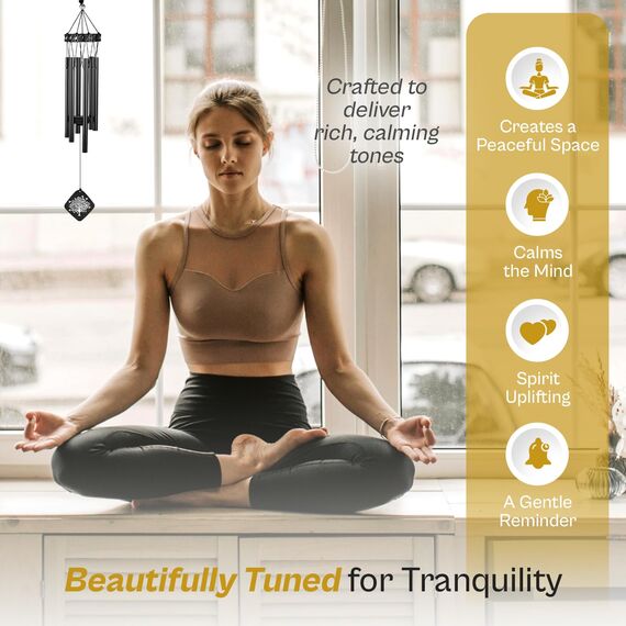 Solsken Home Gedenk-Windspiel – Beileids-Windspiel – entspannende, süße Töne – Schwarz – 73,7 cm