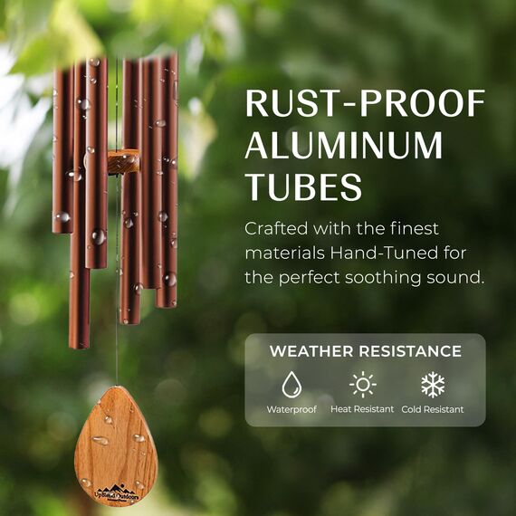 UpBlend Havasu Windspiel für den Außenbereich, 96,5 cm, Braun, tiefer Ton – Dekorationen für Zuhause, Zen, Terrasse, Hof und Garten, tief klingende Windspiele für den Außenbereich,