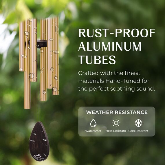 UpBlend Outdoors Large Wind Chime - The Classic Gold Havasu is 38” Total Length - Hand-Tuned and Beautiful as a Gift or for Your Patio, Garden, and Outdoor Home décor