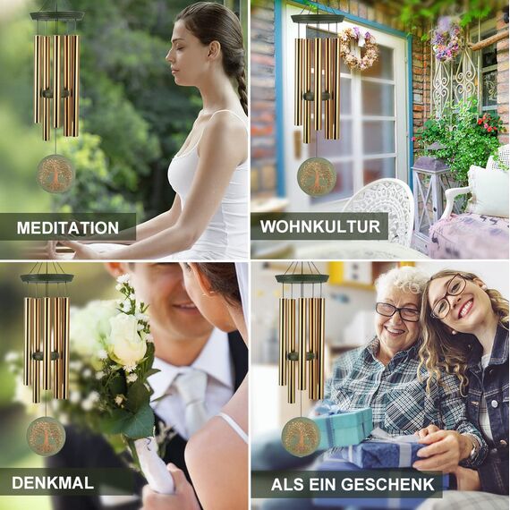 Sympathie-Windspiele für den Außenbereich, tiefer Ton, 36 Zoll, große Gedenk-Windspiele für den Verlust eines geliebten Menschen, gravierter Baum des Lebens, Sympathie-Windspiele, Geschenke