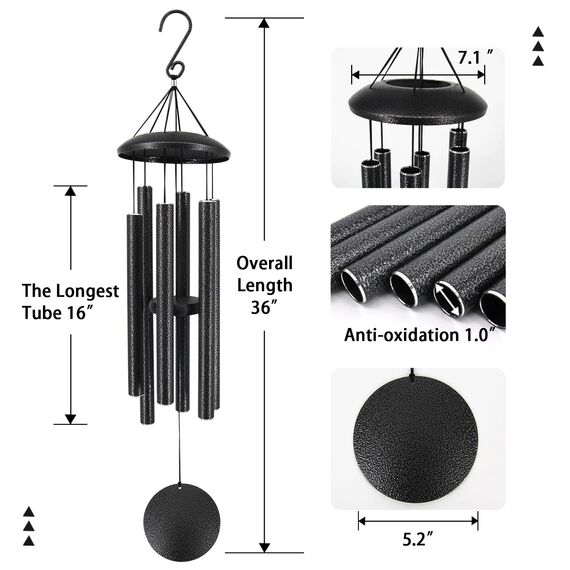Gedenk-Windspiele in liebevoller Erinnerung, 91 cm Gedenk-Windspiele mit 6 Metallrohren, gestimmte Windspiele für draußen, tiefer Ton für Garten-Weihnachts-Dekoration, Mitgefühls-Geschenke