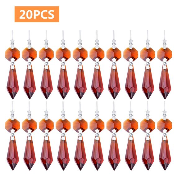 20 Stück Kristall Eiszapfen Prismen Kronleuchter Ersatz Tropfen Anhänger Octagon Kristall Glas Spitze Perlen für Hochzeit Weihnachten Vorhang Lampe Dekoration, Bernstein, 35 mm