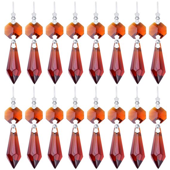 20 Stück Kristall Eiszapfen Prismen Kronleuchter Ersatz Tropfen Anhänger Octagon Kristall Glas Spitze Perlen für Hochzeit Weihnachten Vorhang Lampe Dekoration, Bernstein, 35 mm