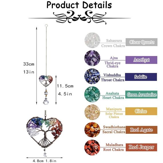 H&D Hyaline & Dora Glas Sonnenfänger Kristallanhänger, Regenbogenmacher bunter herzförmiger Lebensbaum zum Aufhängen für drinnen und draußen
