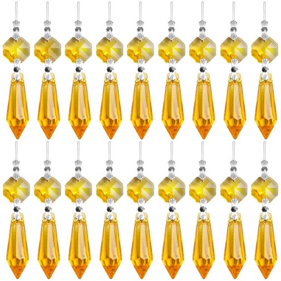 20 Stück Kronleuchter Eiszapfen Kristall U-Tropfen Prismen Lampenteile Glasanhänger Perlen für Hochzeit, Party oder Urlaubsdekoration, 37 mm, Gelb