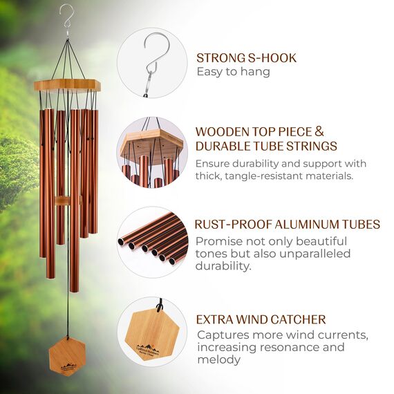 Windspiel für Menschen, die ihre Nachbarn mögen, beruhigende melodische Töne und solide konstruiertes Bambus/Aluminium-Glocke, Veranda, Garten oder Hinterhof.