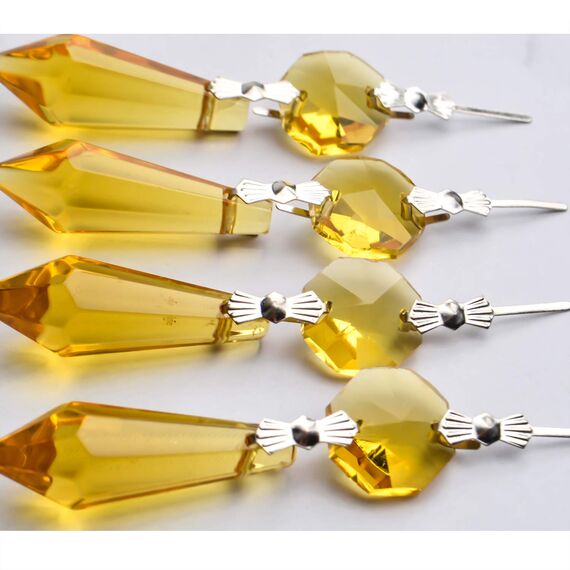 20 Stück Kronleuchter Eiszapfen Kristall U-Tropfen Prismen Lampenteile Glasanhänger Perlen für Hochzeit, Party oder Urlaubsdekoration, 37 mm, Gelb