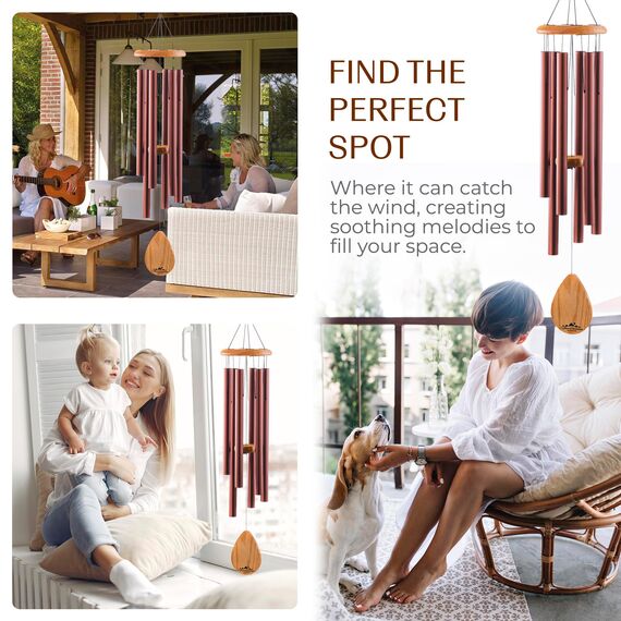 UpBlend Havasu Windspiel für den Außenbereich, 96,5 cm, Braun, tiefer Ton – Dekorationen für Zuhause, Zen, Terrasse, Hof und Garten, tief klingende Windspiele für den Außenbereich,