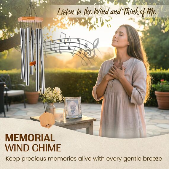 UpBlend Outdoors Premium-Windspiel für den Außenbereich – Windspiele für den Außenbereich, Garten, Terrasse, Windspiele im Freien, tiefer Ton, Geburtstagsgeschenkideen, für Frauen, 73.7 cm, Silber