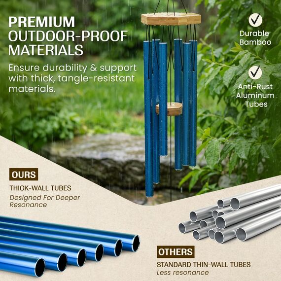 UpBlend Outdoors Windspiel für draußen – 73,7 cm blaues Windspiel für den Außenbereich, Zen-Gartenspiel für draußen, Blechwindspiel, Dekor-Windspiele für Mutter, Oma, Geschenke für sie
